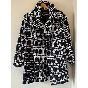 Women's Lane Bryant Trench Dress Coat Jacket Geometric Navy Blue Lined Size 18